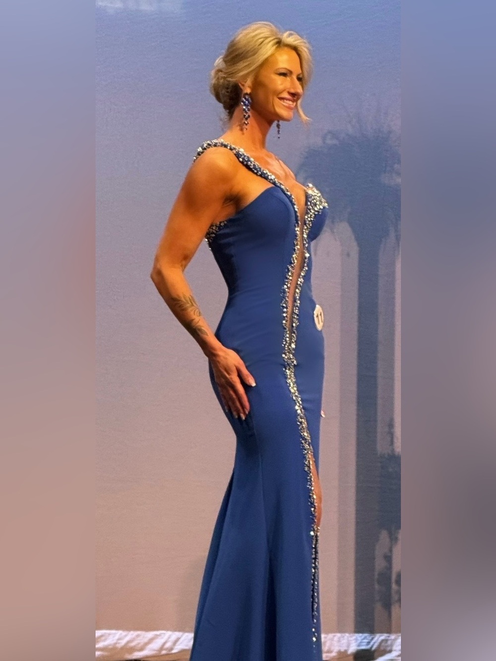 Embellished Strapless Royal Blue Prom Gown - Picture 4 of 4